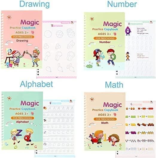 Fun Magic Handwriting Practice Kit for Kids – 4 Copybooks with Magic Pen & 10 Refills (Ages 3+)