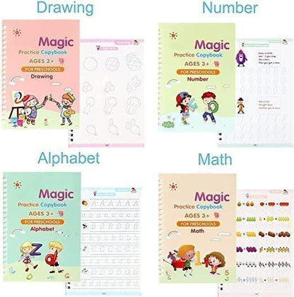 Fun Magic Handwriting Practice Kit for Kids – 4 Copybooks with Magic Pen & 10 Refills (Ages 3+)