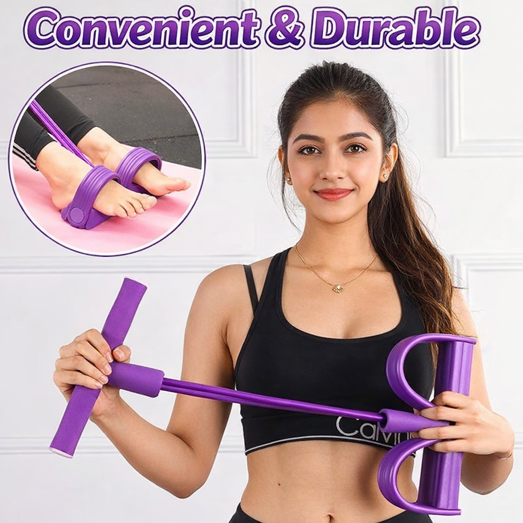 Yoga Pedal Puller Resistance Band – Full Body Home Workout Tummy Trimmer (4 Tube) | Arms, Legs, Abs & Stretching