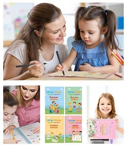 Fun Magic Handwriting Practice Kit for Kids – 4 Copybooks with Magic Pen & 10 Refills (Ages 3+)