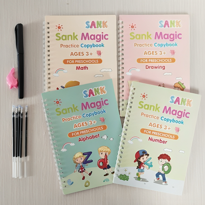 Fun Magic Handwriting Practice Kit for Kids – 4 Copybooks with Magic Pen & 10 Refills (Ages 3+)