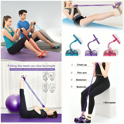 Yoga Pedal Puller Resistance Band – Full Body Home Workout Tummy Trimmer (4 Tube) | Arms, Legs, Abs & Stretching