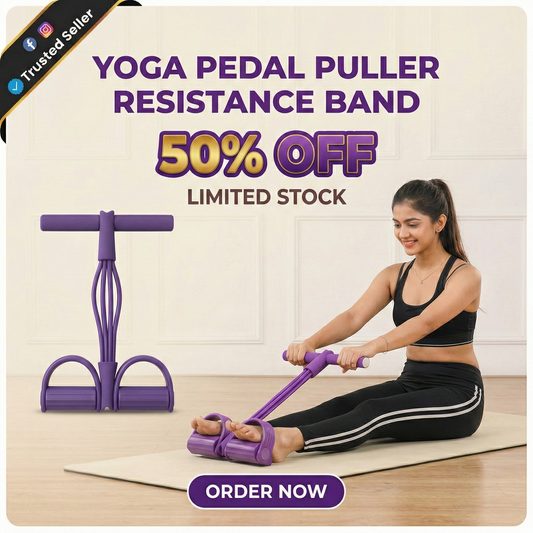 Yoga Pedal Puller Resistance Band – Full Body Home Workout Tummy Trimmer (4 Tube) | Arms, Legs, Abs & Stretching